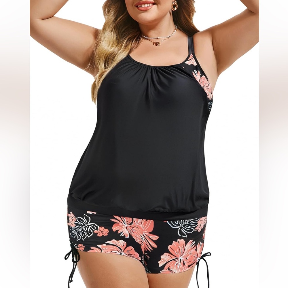 Hanna Nikole Womens Plus Size Tankini Top with Shorts Swimsuit-Size 24W NWT - Picture 2 of 15